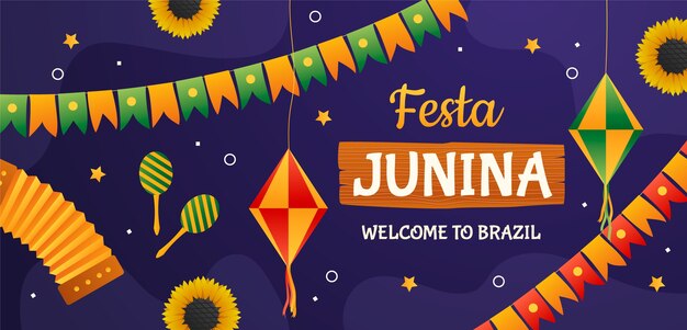 Градиентный шаблон горизонтального баннера festas juninas