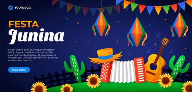 Градиентный шаблон горизонтального баннера festas juninas