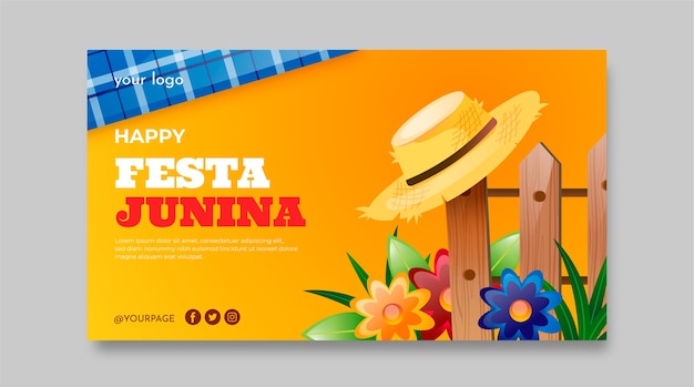 Free vector gradient festas juninas horizontal banner template