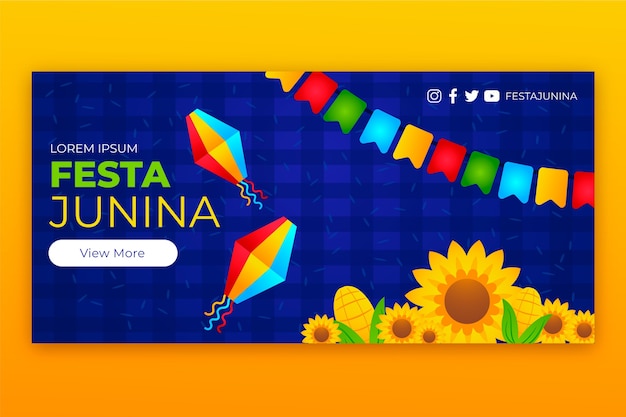 Vettore gratuito modello di banner orizzontale gradiente festas juninas