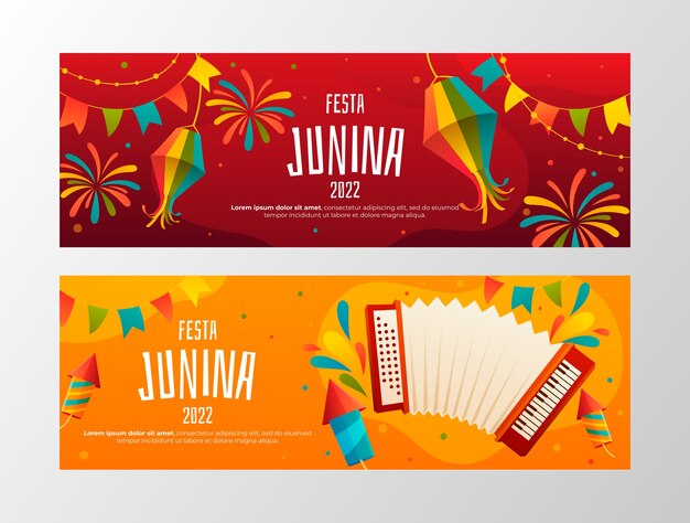 Gradient festas juninas horizontal banners pack