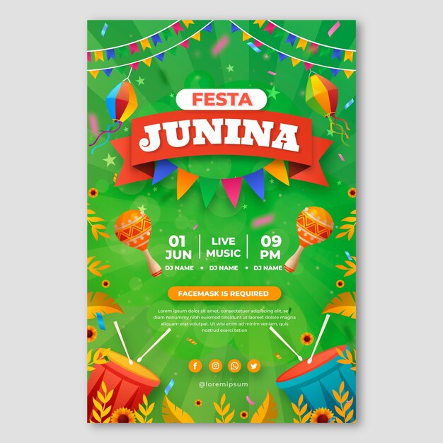 그라데이션 festas juninas 포스터 또는 전단지