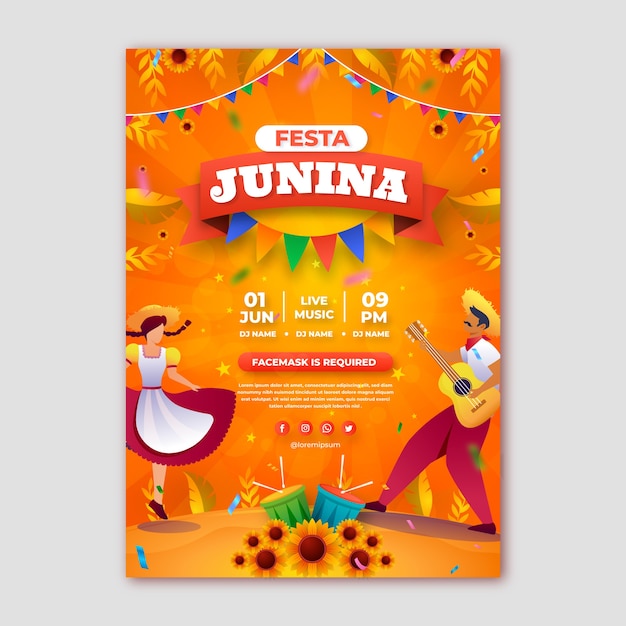 Бесплатное векторное изображение Градиентный плакат или флаер festas juninas