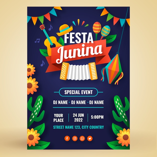 Free vector gradient festas juninas poster template