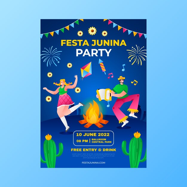 그라데이션 festas juninas 세로 포스터 템플릿