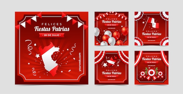 Free vector gradient fiestas patrias peru instagram posts collection