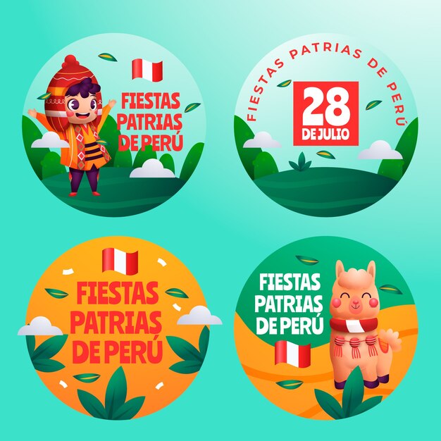 Gradient fiestas patrias peru labels collection