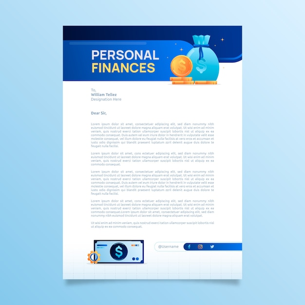 Free vector gradient finances advice letterhead