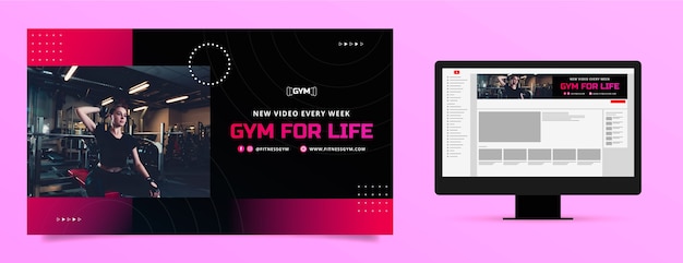 Free vector gradient fitness gym youtube channel art