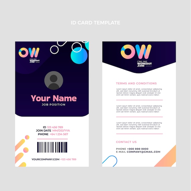 Free vector gradient fitness identity card template