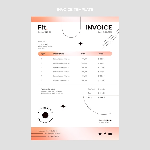 그라디언트 피트니스 인보이스 템플릿