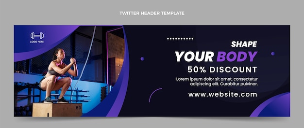 Free vector gradient fitness twitter header