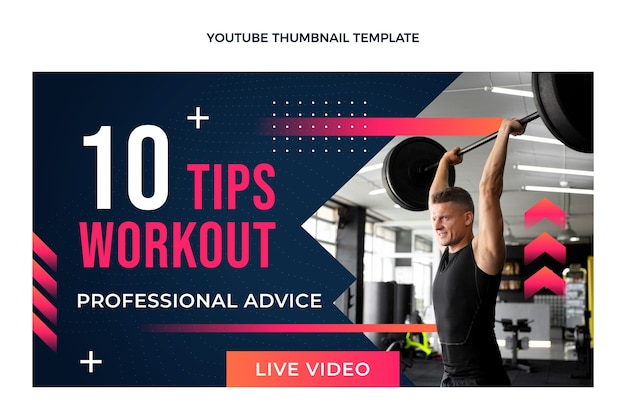 Vettore gratuito anteprima di youtube per allenamento fitness con gradiente