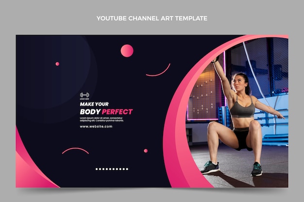 Free vector gradient fitness youtube channel art