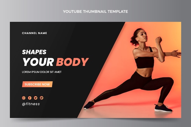 Бесплатное векторное изображение Шаблон эскиза градиента фитнеса на youtube