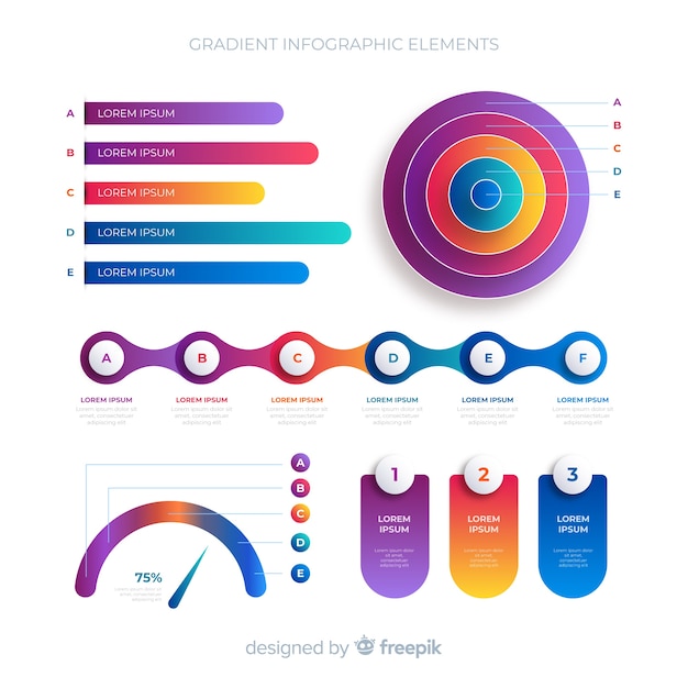 Vettore gratuito raccolta di elementi infographic piatto gradiente