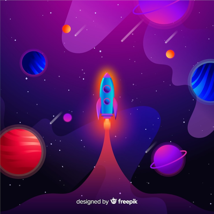 Free Vector gradient flat rocket in the space