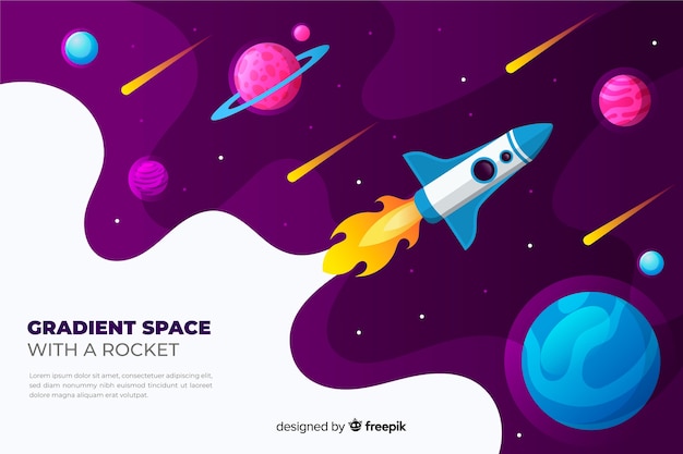 Free vector gradient flat rocket traveling through the galaxy