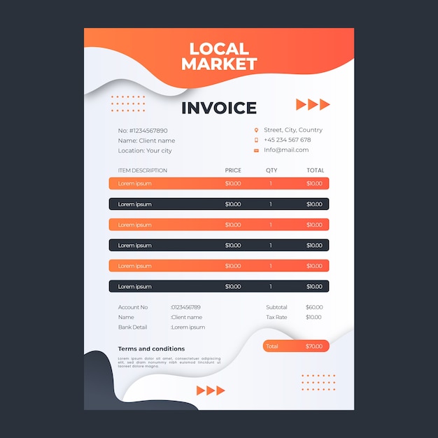 Free vector gradient fluid local market invoice template