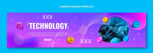 Free vector gradient fluid technology linkedin banner