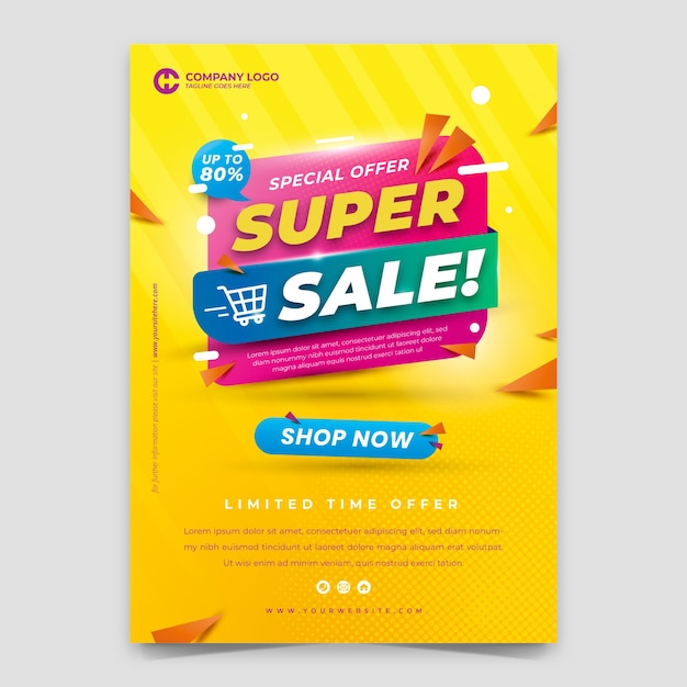 Бесплатное векторное изображение Плакат супермаркета с градиентным флаером