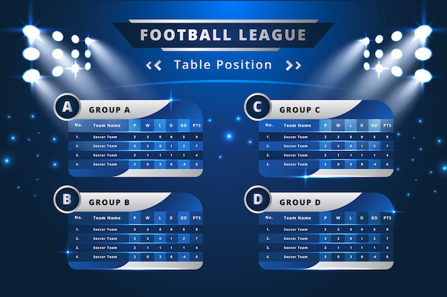 Summary table football championship Royalty Free Vector