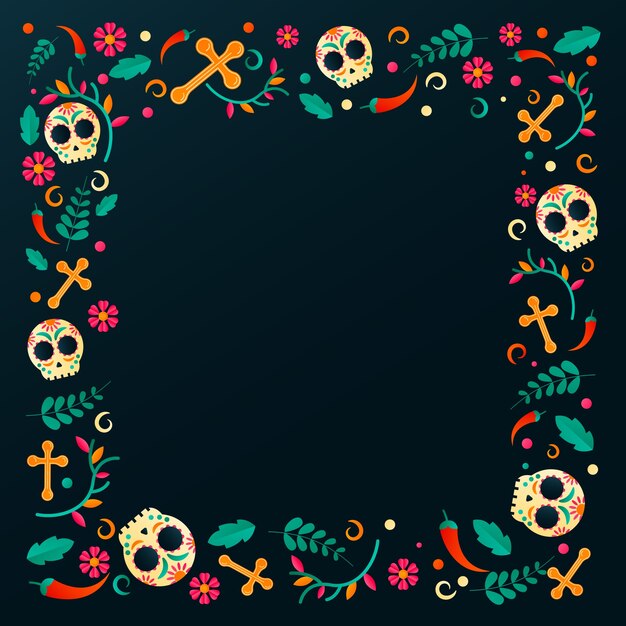 dia de muertos 축하를 위한 그라데이션 프레임 템플릿