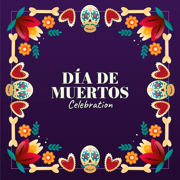 Free vector gradient frame template for dia de muertos celebration