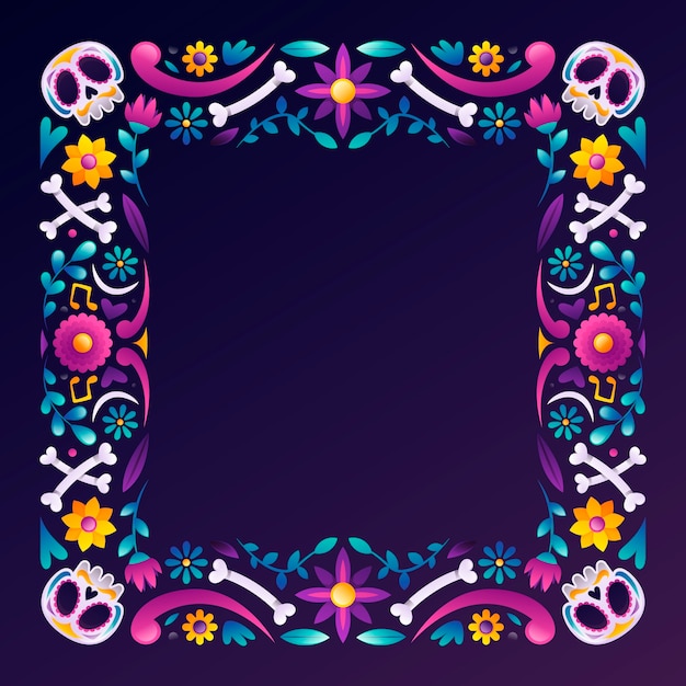 Free vector gradient frame template for dia de muertos celebration