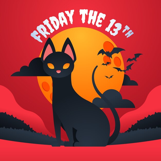 ghost cartoon dog Free vector gradient friday the 13th illustration with black cat