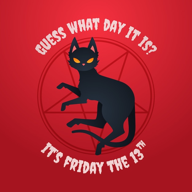 Gradient friday the 13th illustration with black cat