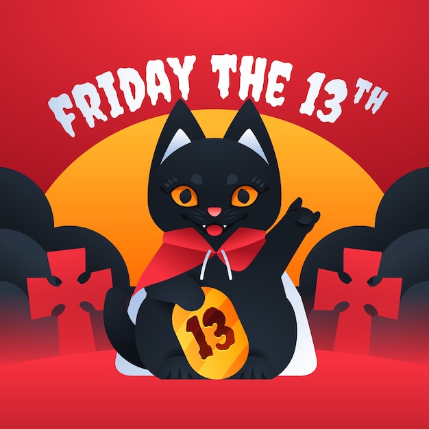 13日の金曜日のグラデーション黒猫のイラスト