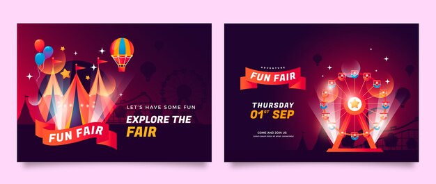 Бесплатное векторное изображение Брошюра о ярмарке развлечений gradient fun fair