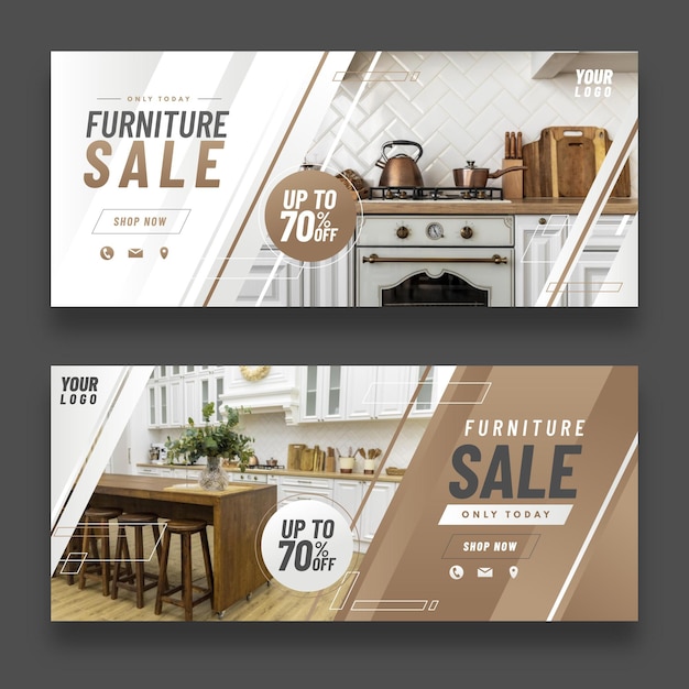 Free vector gradient furniture sale banner template with photo
