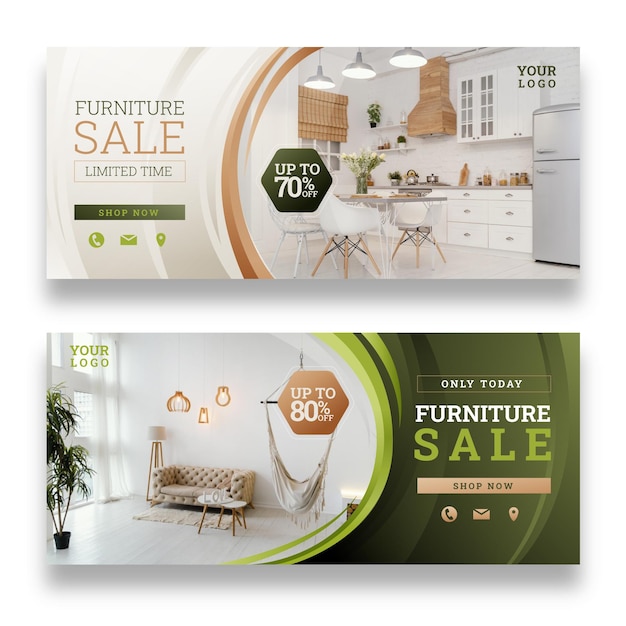 Gradient furniture sale banner template with photo