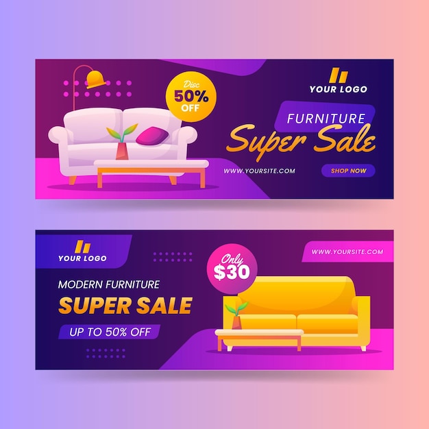 Free vector gradient furniture sale banners set