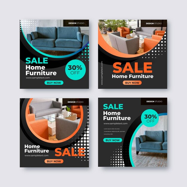 Free vector gradient furniture sale instagram post collection