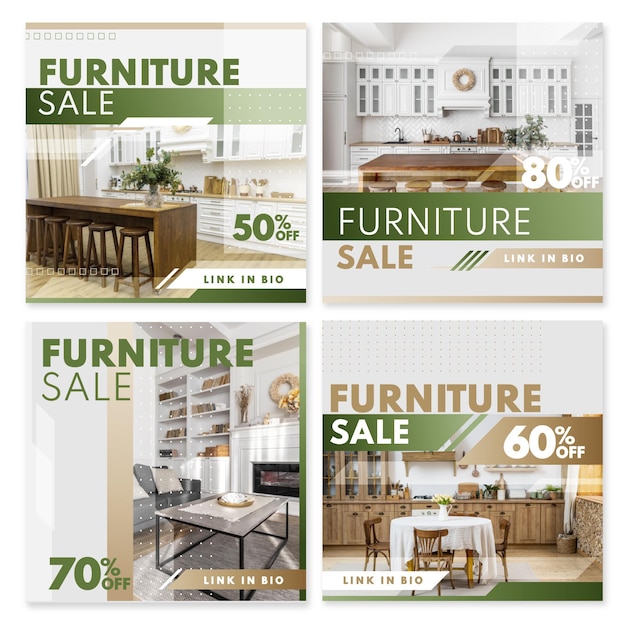 Free vector gradient furniture sale instagram post collection