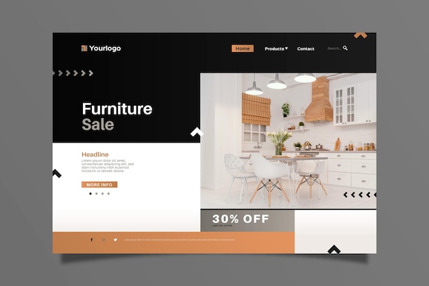 Free vector gradient furniture sale landing page template with photo