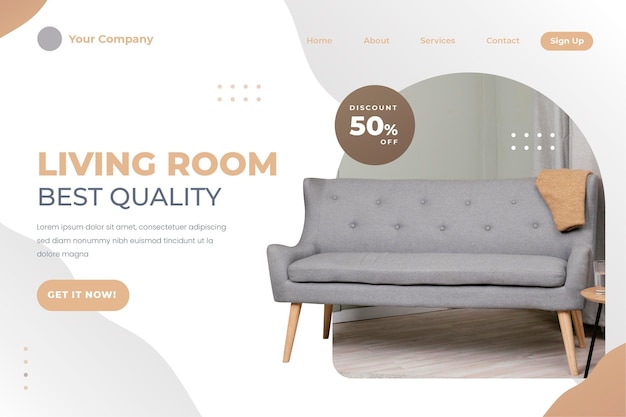 Free vector gradient furniture sale landing page template with photo