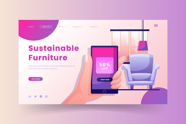 Modello di pagina di destinazione per la vendita di mobili a gradiente