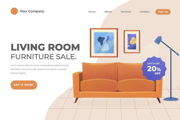 Free vector gradient furniture sale landing page template