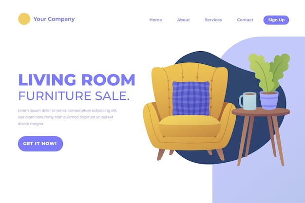 Free vector gradient furniture sale landing page template