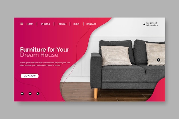 Free vector gradient furniture sale landing page with photo