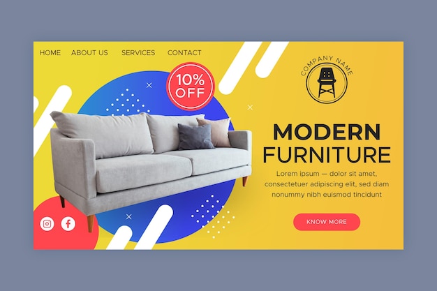 Free vector gradient furniture sale landing page with photo