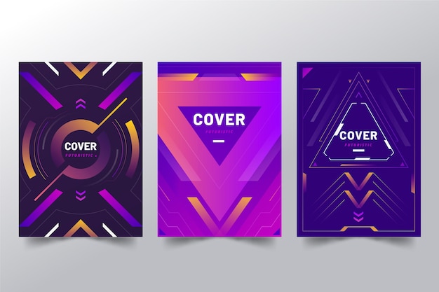 Free vector gradient futuristic cover collection