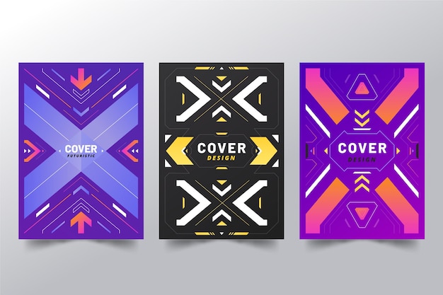 Free vector gradient futuristic cover collection