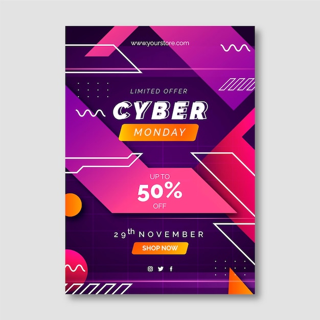 Vettore gratuito modello di poster verticale di lunedì cyber futuristico sfumato