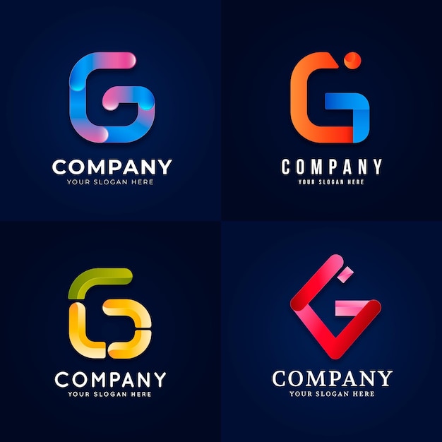 Коллекция логотипов с градиентными буквами g