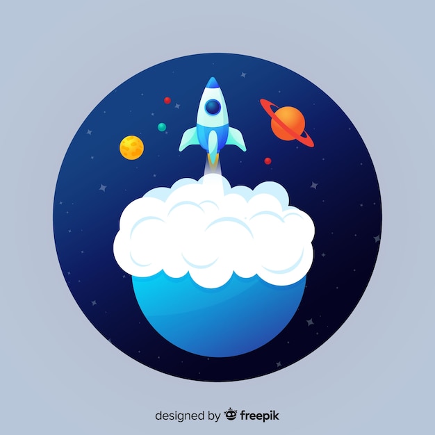 Free vector gradient galaxy background with a rocket